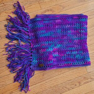 Hand Made Crochet Purple/Blue Scarf/Shawl with Tassel Fringe Grannycore